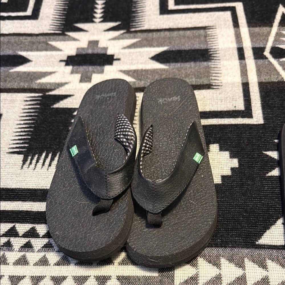 Black Flip Flops with Green Accents
